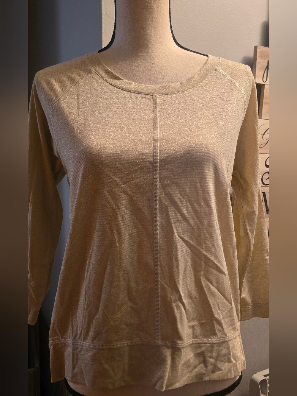 Michael Kors Gold Metallic 3/4 Sleeve Women's Top